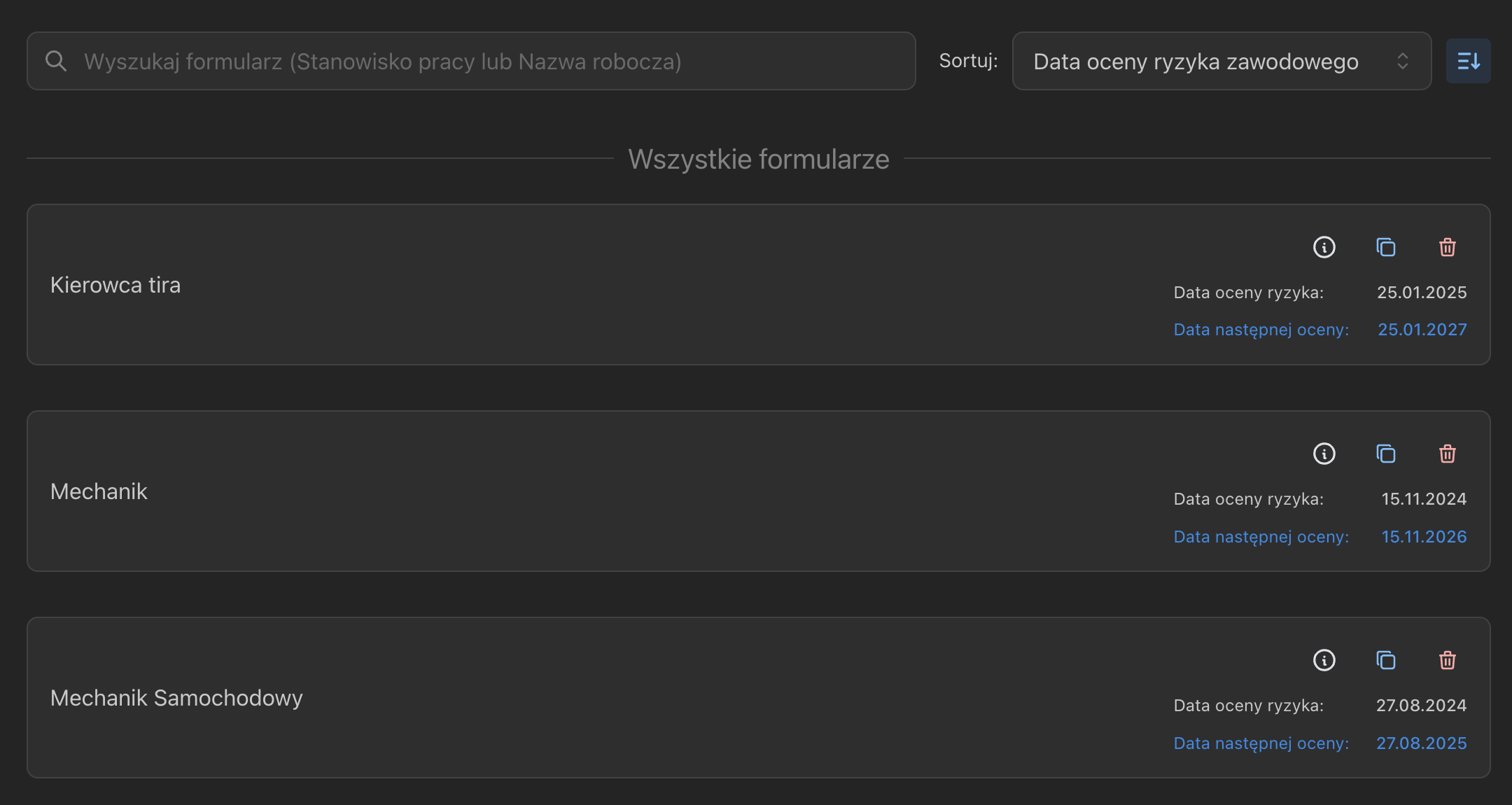 Sortowanie formularzy