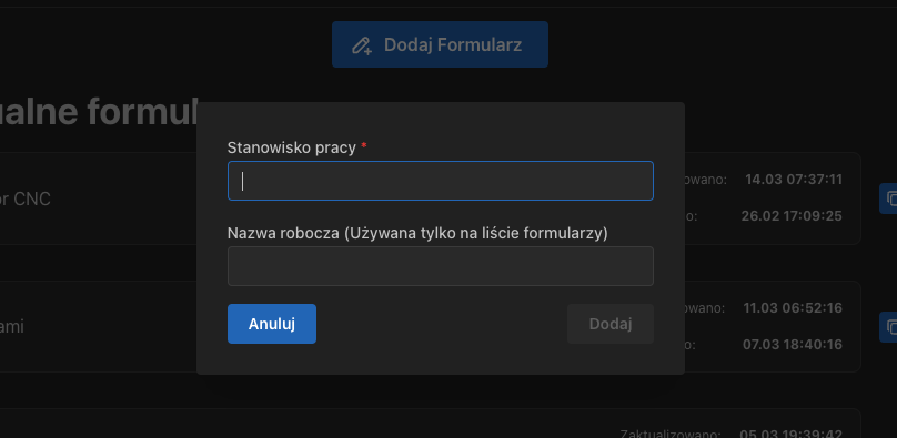 Nowy układ listy formularzy