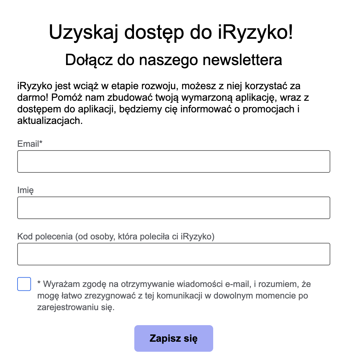 Formularz zapisu do newsletter